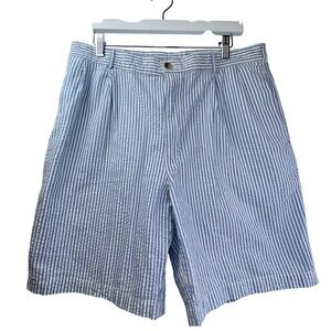 Land's End Men's‎ Seersucker Blue & White Pinstripe Shorts SZ 36, preppy, cotton